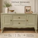 Vintage Sideboard handcrafted from premium solid teak wood featuring an antique ivory finish, elegant carved detailing, two drawers, two cabinets, and classic cabriole legs for timeless home storage.