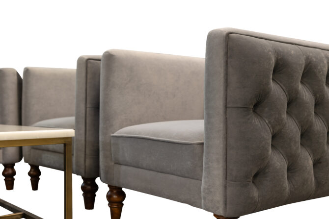 Velvet Pouf Sofa Set - Dual Shade Dark Grey & Light Grey