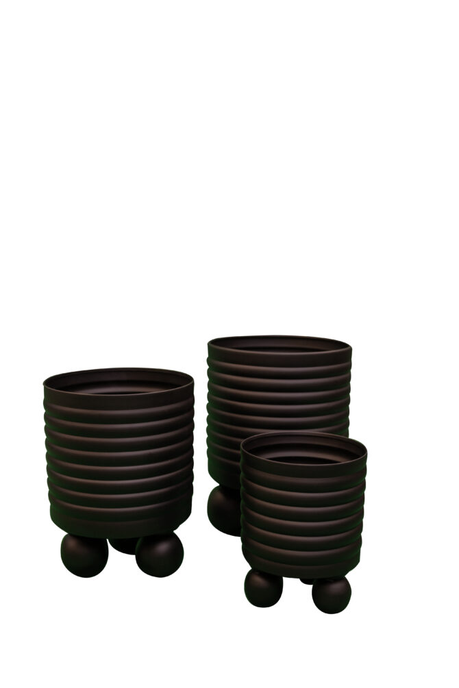 Modern Ribbed Planter black 3pc Set