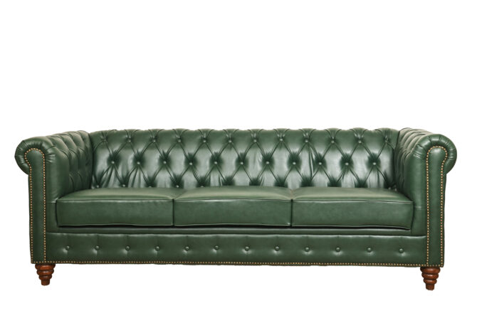 Chesterfield Green Leather Sofa Set