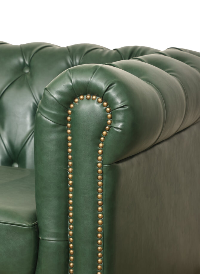 Chesterfield Green Leather Sofa Set