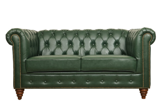 Chesterfield Green Leather Sofa Set