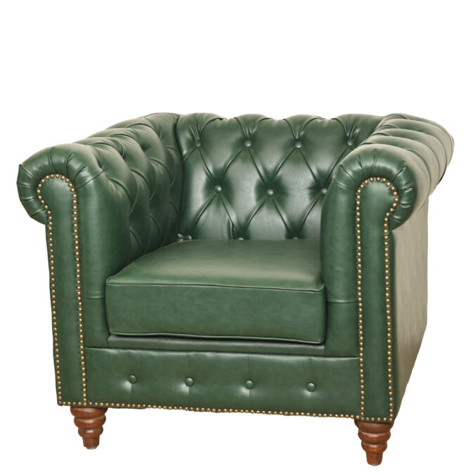 Chesterfield Green Leather Sofa Set