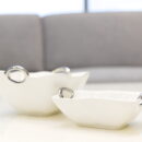 White Ceramic Bowls with Silver Handles