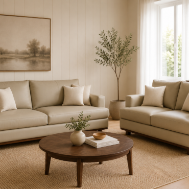 Milano Leather Sofa Set handcrafted with genuine leather upholstery and a premium solid teak wood frame in a modern contemporary design.