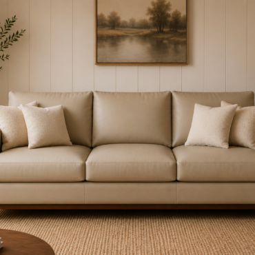 Milano Leather Sofa Set handcrafted with genuine leather upholstery and a premium solid teak wood frame in a modern contemporary design.