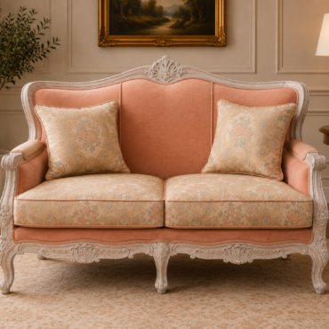 Monaco Royale Sofa Set handcrafted from solid teak wood with elegant French-inspired hand-carved detailing and premium upholstery.