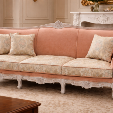 Monaco Royale Sofa Set handcrafted from solid teak wood with elegant French-inspired hand-carved detailing and premium upholstery.