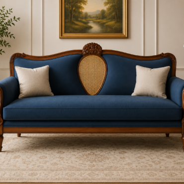 Verona Heritage Cane Sofa Set handcrafted from solid teak wood with natural cane detailing and premium upholstery.